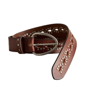 Studded Brown Leather Buckle Belt