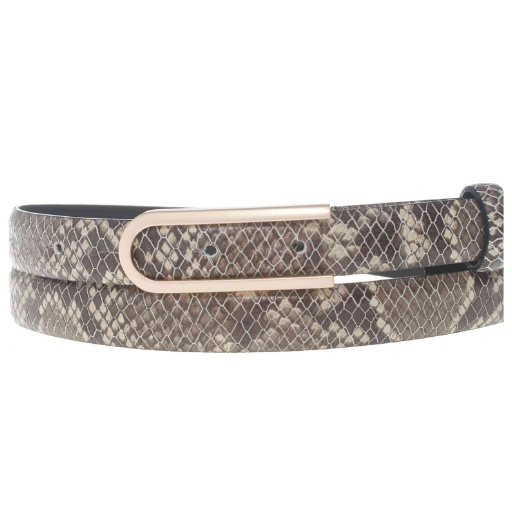 Snake Print Leather Gold Buckle Belt - Image 2