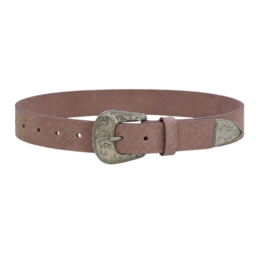 Engraved Buckle Brown Leather Belt - Image 2